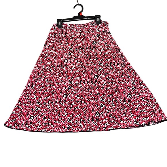 Cato Geometric Circle Print Skirt Womens Small Red Black Elastic Waist Midi Boho - Picture 2 of 10